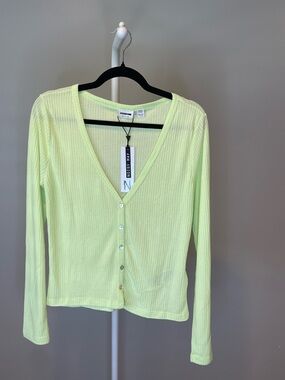 Noisy May Neon Green Ribbed Button-Front Top - XL